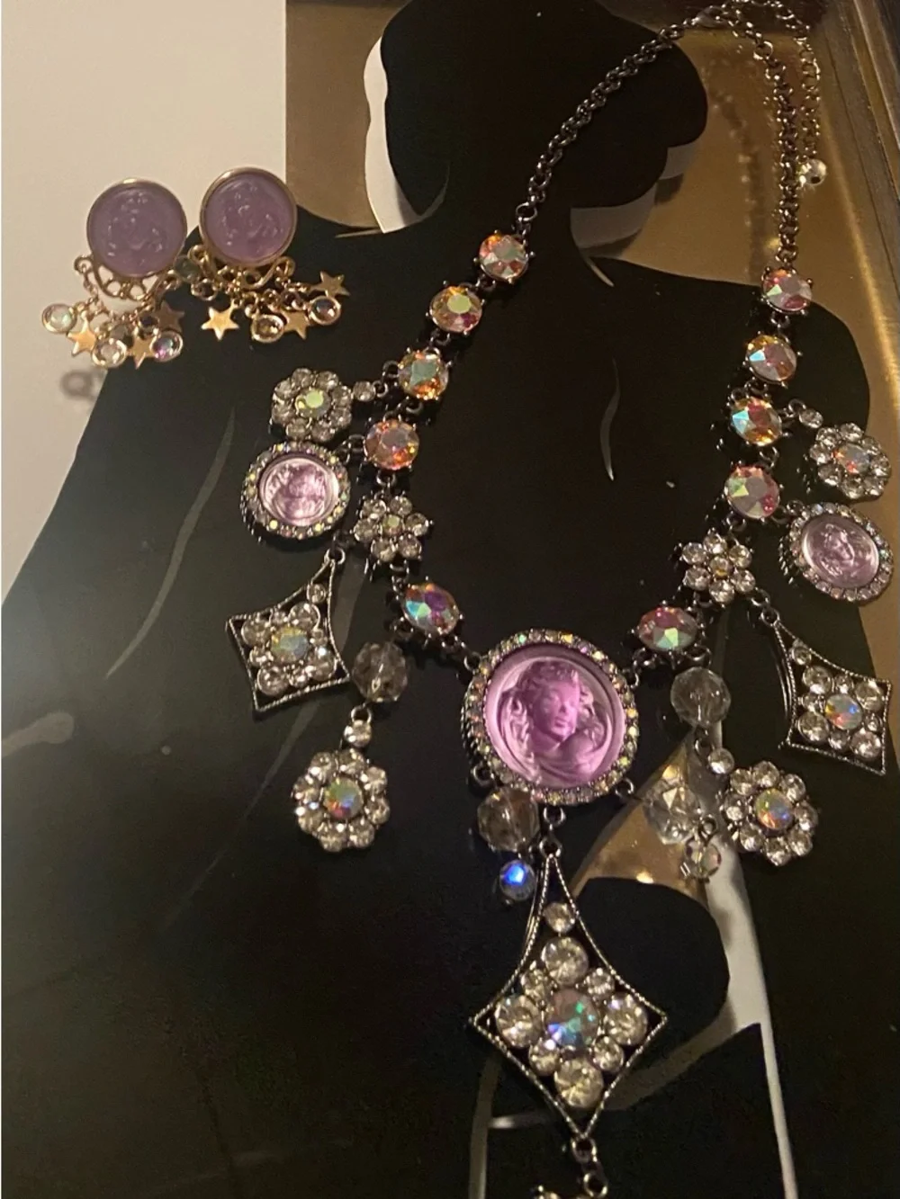 Kirks Folly Aurora Crystal Statement Angel Necklace and Earring Set in Lavender